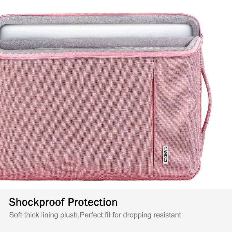 LANDICI 360Â° Protective Laptop Sleeve 13-14 Inch, Computer Bag Carrying Case for MacBook Air 13 M1/M2, MacBook Pro 13/14, Chromebook 14, Women, Slim, Shockproof, Waterproof, Pink - Image 4